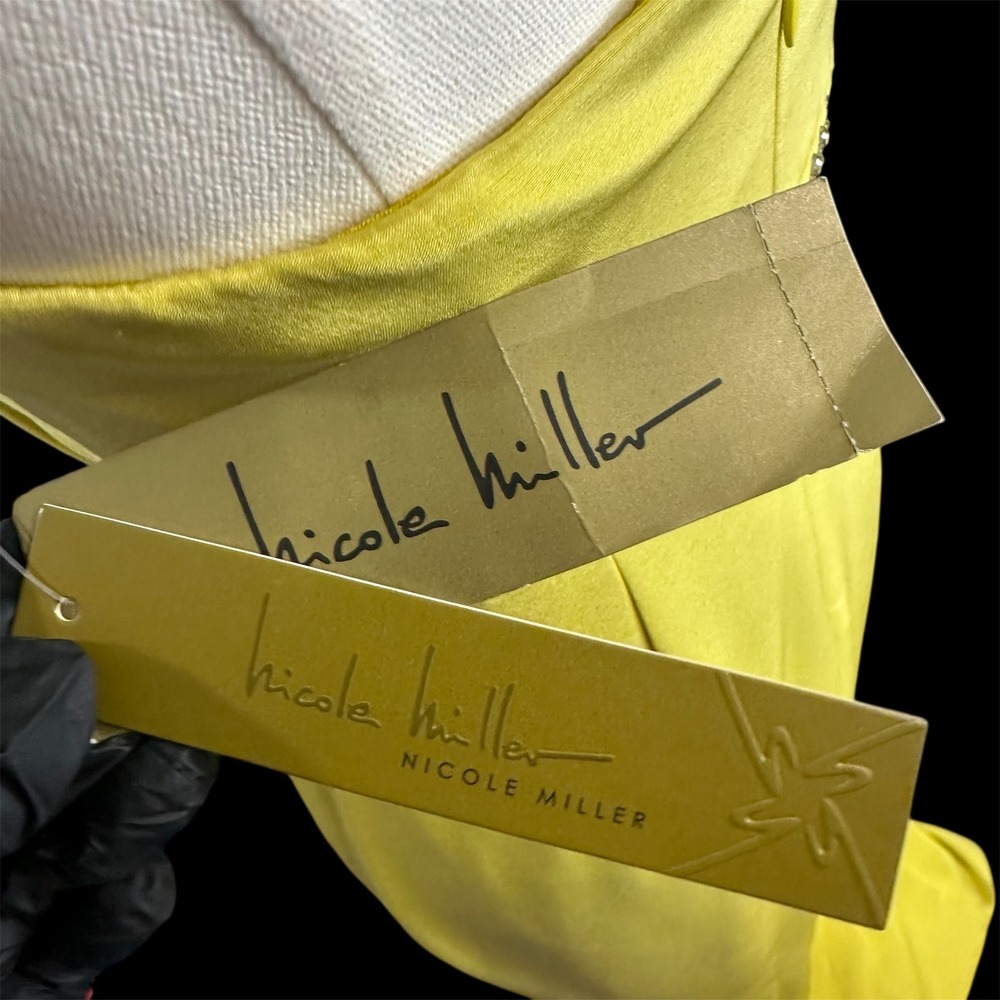 Nicole‎ Miller Yellow Strapless Embellished Waist Ruffle Evening Gown Maxi Dress - Picture 11 of 13
